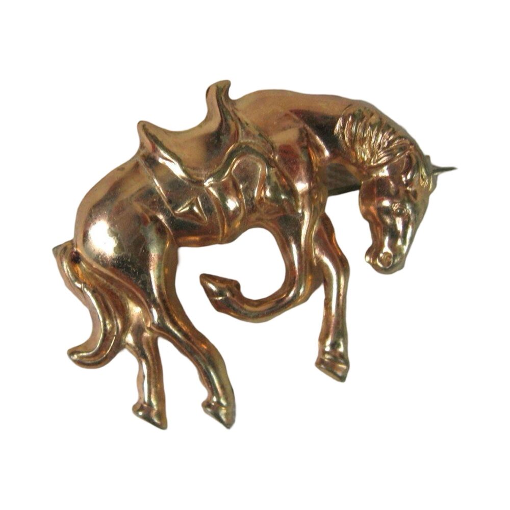 Vintage 1940s Bucking Bronco Gold Tone Brooch 40s Novelty Rodeo Horse Brooch Pin